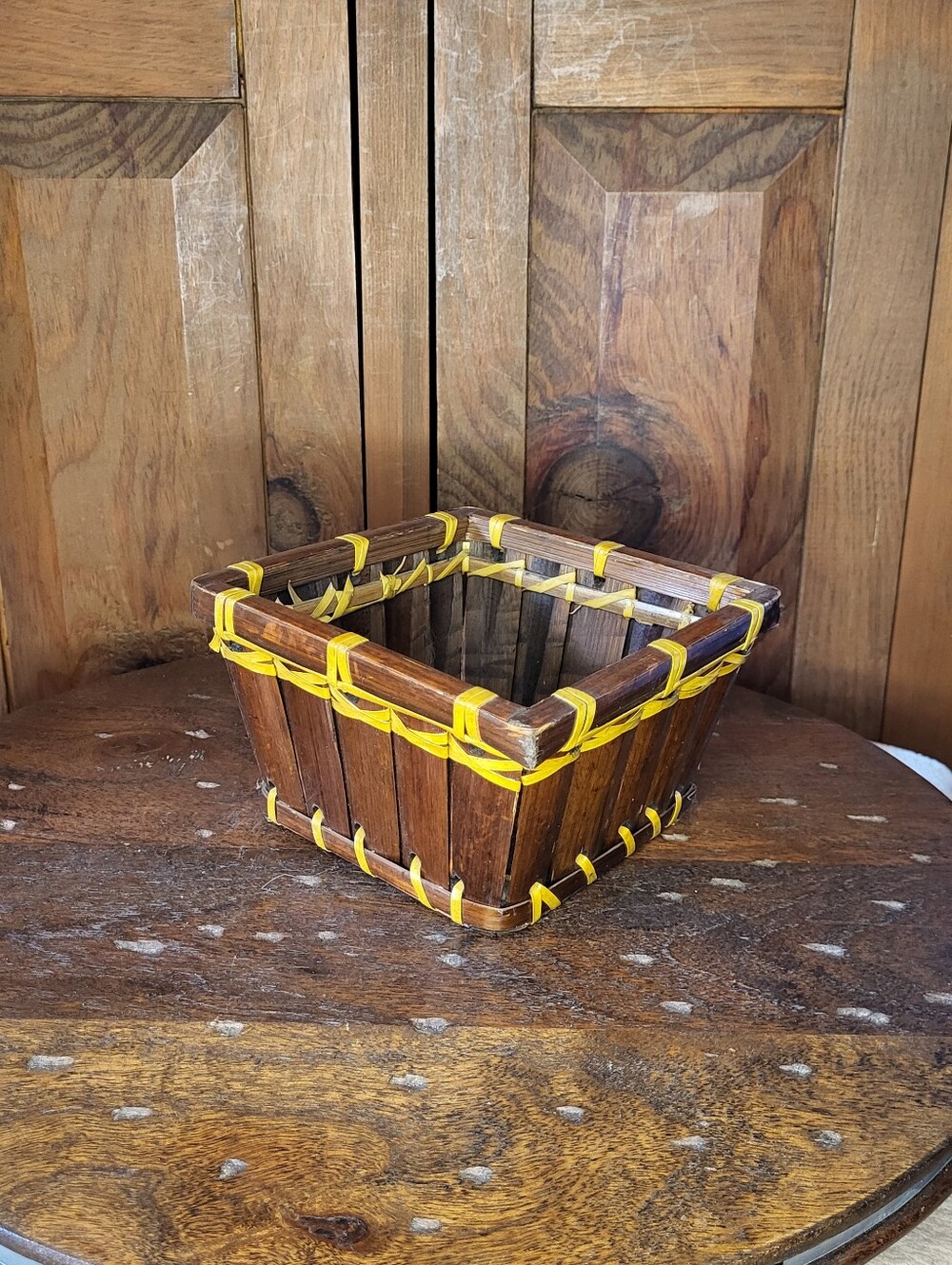 Handcrafted Brown Wood Basket